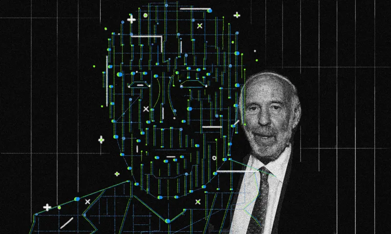 Illustration by II/Photo of Jim Simons (Amanda Gordon/Bloomberg)